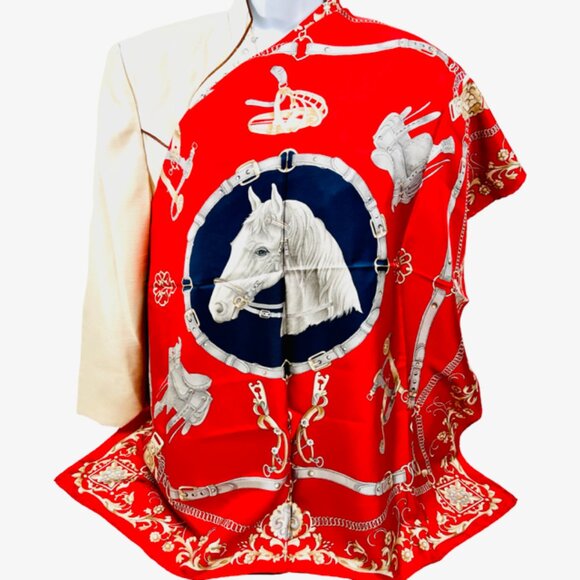 Celine Accessories - Unused Celine Paris 100% Silk Scarf Satin 34" Horse Red Blue Gold (36